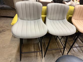 26 inch Set of 2 Grey Faux Leather Bar Stools