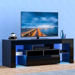 Vinctik 6&Fox LED Black TV Stand for 50/55/60inch TV,Modern Entertainment Center with Storage Drawers and LED Light,High Glossy TV Console,TV Table Me