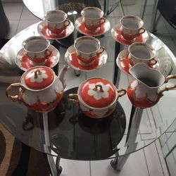 Tea / Coffee Set.  European Vintage Porcelain Set.  Gold-Plated Pattern. Made  In 1960. Very Unique Set. Hand Painted. Great Present For Any Occasion