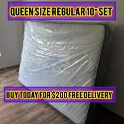 Queen mattress regular set with box spring ( 2pc brand new) 