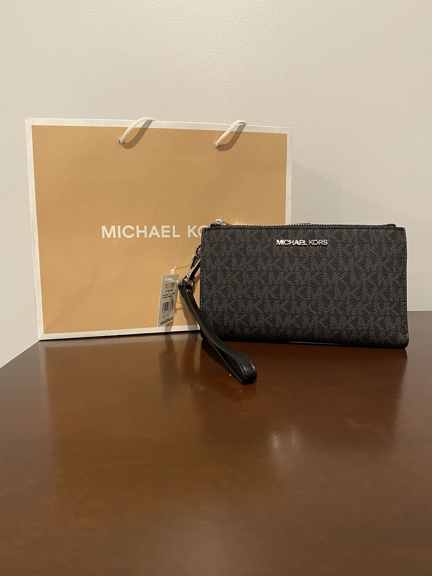 MICHAEL KORS Black Signature Double Zipper Wallet Wristlet 
