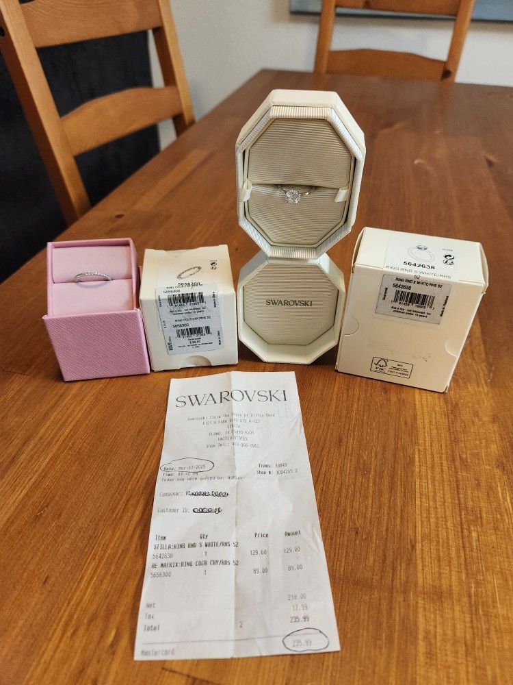 NEW IN BOXES Beautiful Set Of 2 Swarovski Rings-Stilla & Matrix Vittore, Size 5 3/4 Rhodium Plated $100 OBO (SE San Diego)