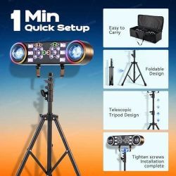 DJ Lights with Stand,7 in 1 Party Light Dj Disco Lights Sound Activated DMX Remote Control with Rotating Ball,Strobe,UV,Colorful Effect for Stage KTV 