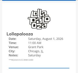 Lollapalooza Saturday Tickets - 2