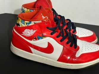 Air Jordan 1 Mid SE “Rivals” / “Top 3” (red/white patent leather with the multicolor collar)