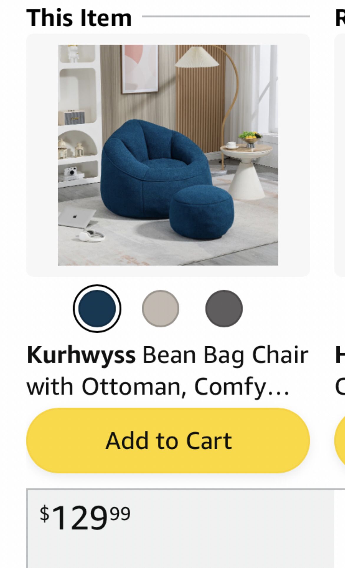 One Bean Bag Chair With Ottoman New, 