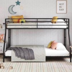 Twin over Full Low Profile Metal Bunk Bed, Black