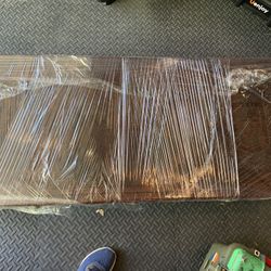 Antique Leather and Wood Coffee Table