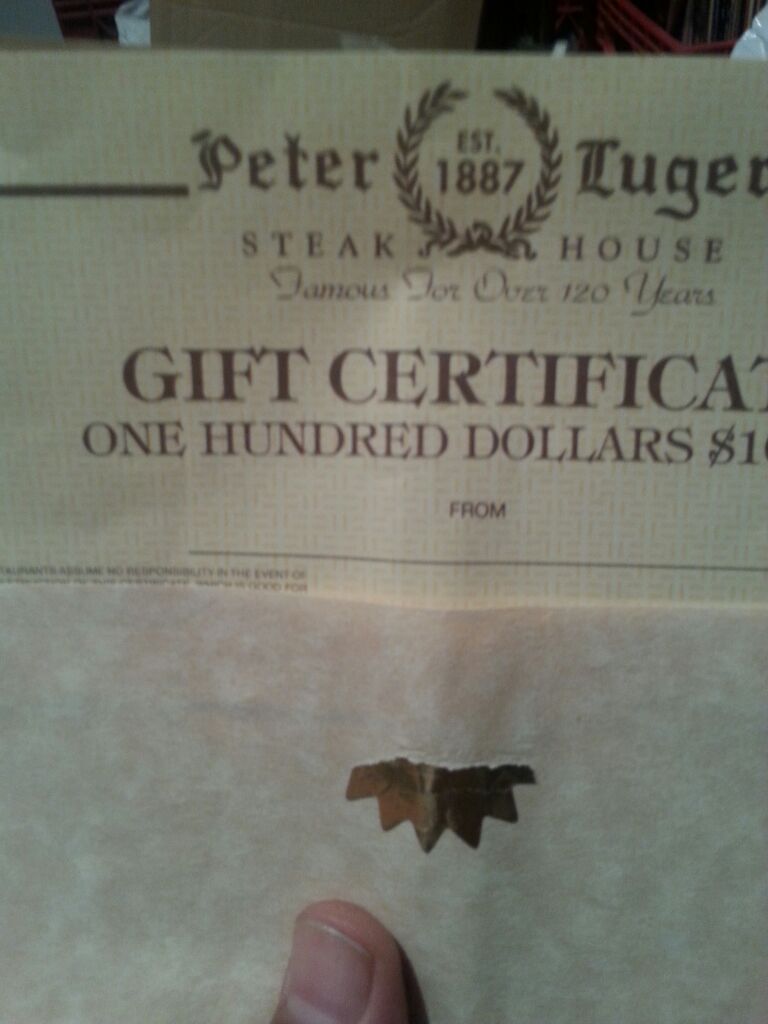 Peter Luger's $100 Gift Certificate