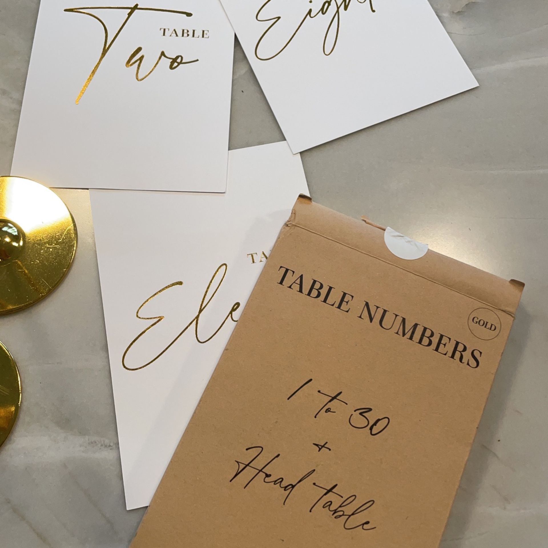 12 Wedding Table Numbers And Gold Holders
