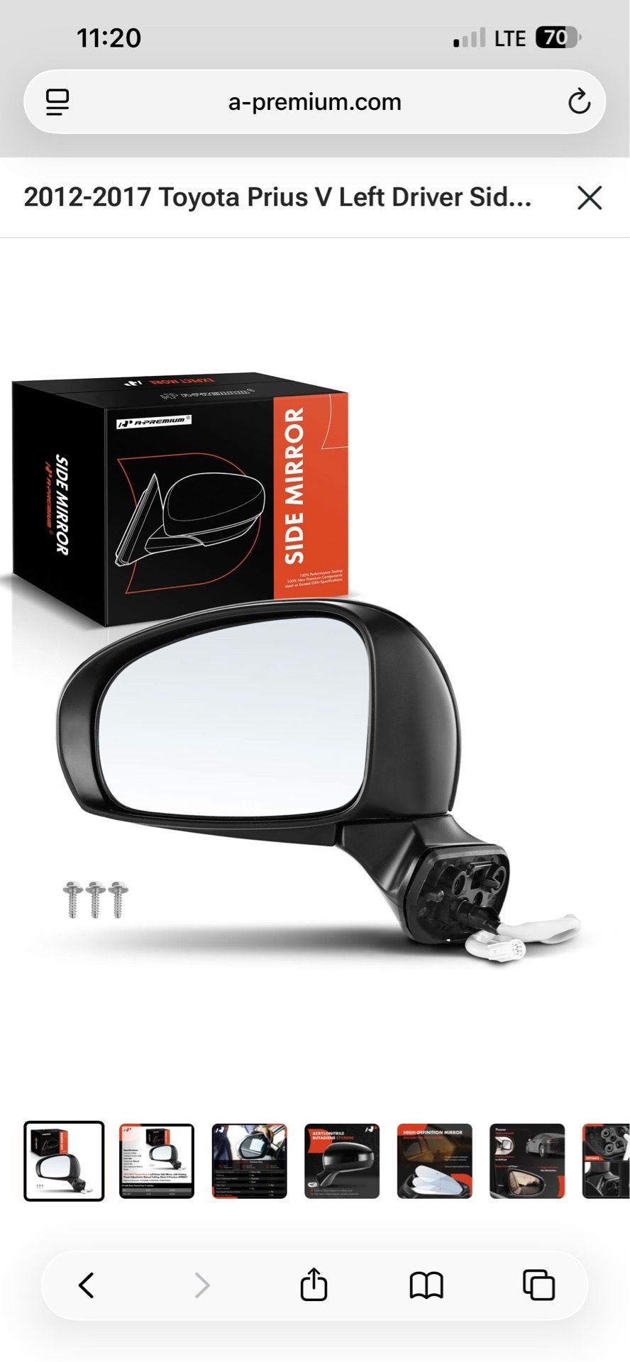 Black Toyota Prius V Side Mirror