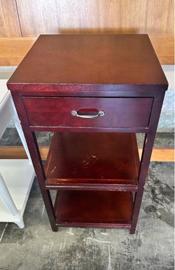 Dark Cherry Wood Nightstand with Drawer and shelves 15.5”w x 15”d x 31”h