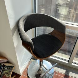 Wooden Bar Stool With Grey Cushion