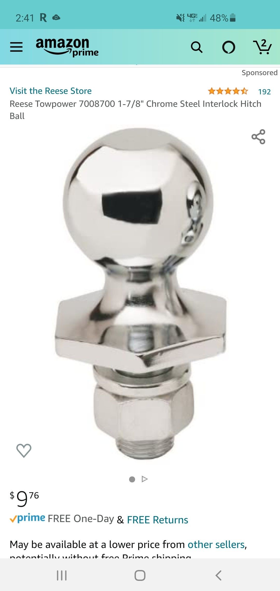 1 7/8 " Chrome hitch ball