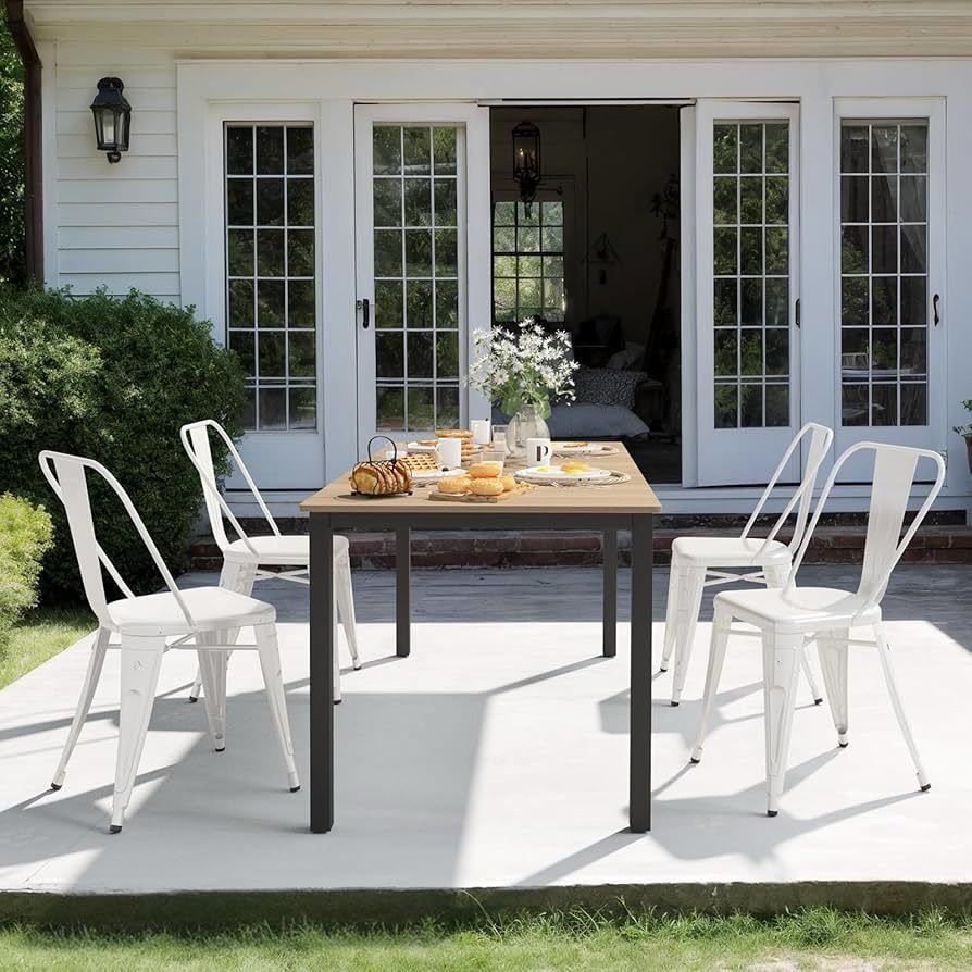 Metal Dining Chairs Set of 4 Stackable Side with Back 18 Inch Indoor Outdoor Use Industrial Classic Vintage Metal for Kitchen Restaurant Bis