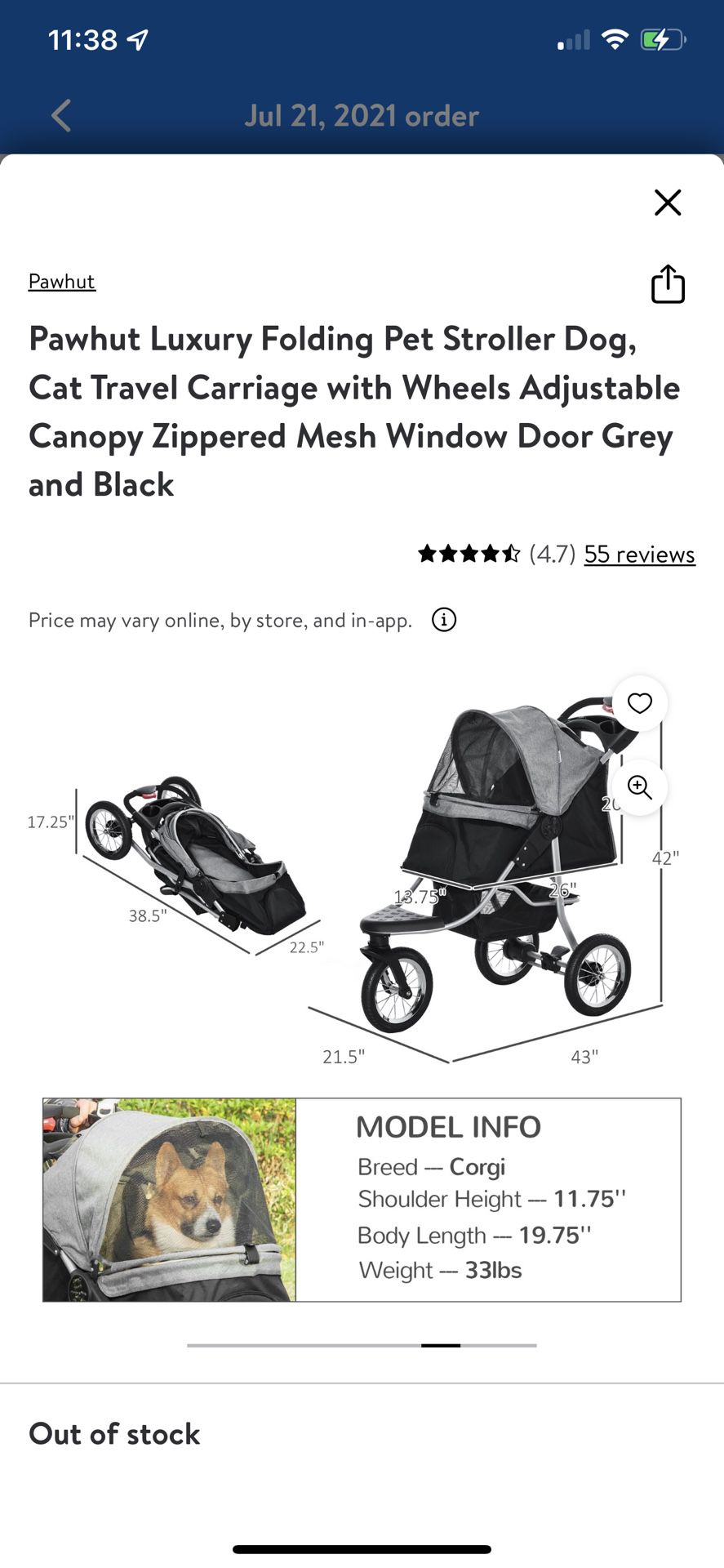 Pawhut Luxury Folding Pet Stroller Dog Cat Tralvel Carriage With Wheels Adjustable Canopy Zippered Mesh Window Door Grey And Black