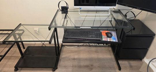 Glass desk and side desk with pullout