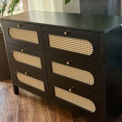 New Black 6-Natural Wicker Drawer Dresser !!! Size On the Photo 