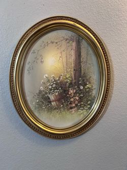 Vintage 1982 Syroco Large Oval Gold Framed Daisy Art Print