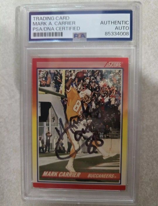 Buccaners Mark Carrier Autograph 1990 Score Card -PSA/DNA Certified Authentic