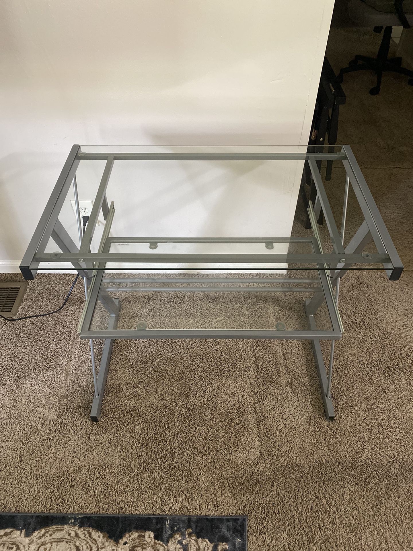 Glass Top Computer Desk with Pull-Out Keyboard Tray