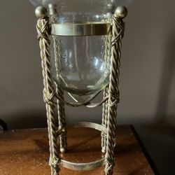 11” Tall Vintage Twisted Brass Pillar Candle Holder
