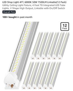 4FT LED Shop Light 6000K 50W – 12 Pack
