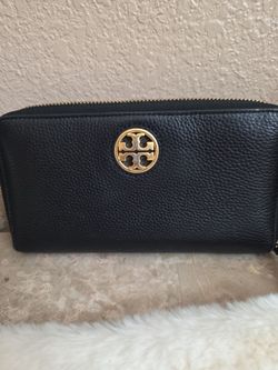 Tory Burch Black Leather Zip-Around Wallet