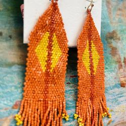 New Boutique Style Ana & Ava Orange Bohemian Beaded Dangle Earrings