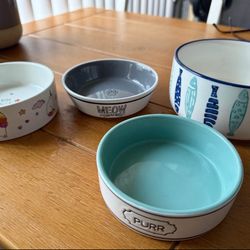 Ceramic Cat Bowls & Mat