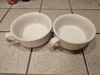 White Ceramic Soup Bowls with Handles – Set of 2