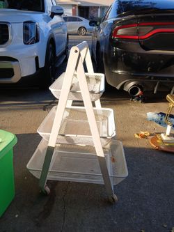 3-Tier White Metal Mesh Rolling Cart