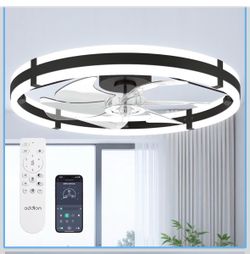 Addlon 24" 6 Speed Low Profile Fandelier Ceiling Fan w Light App, Remote, Black