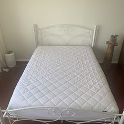 Full Size White Bed Frame & Mattress 