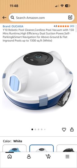 Y10 Robotic Pool Cleaner,Cordless Pool Vacuum with 150 Mins Runtime,High Efficiency Dual Suction Pow