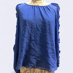 1.State Ruffled Long Sleeve Top Blue Size M