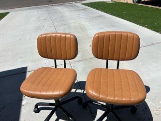 Tan Faux Leather Rolling Office Chairs – Set of 2
