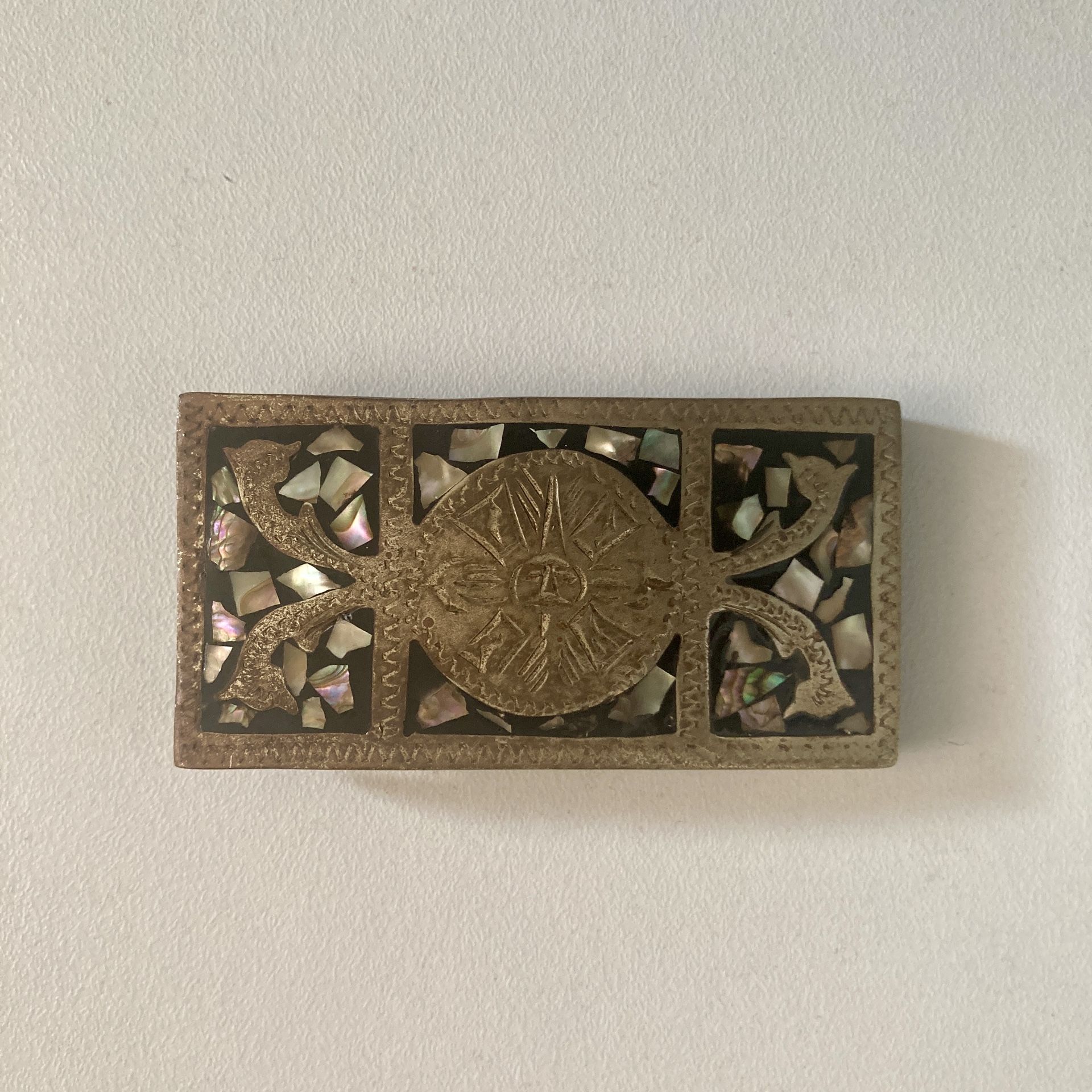 Belt Buckle: Vintage Alpaca Mexico – Abalone Inlay – Handcrafted