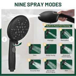 High Pressure 5.12 in. 9-Spray Patterns Wall Mount Handheld Shower Head with Bult-in Power Wash 1.8 GPM in Matte Black