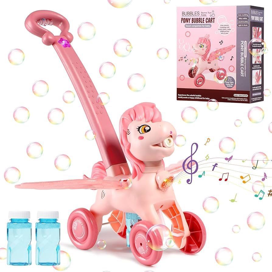 Pony Bubble Lawn Mower with Light and Music, Automatic Bubble Machine for Toddlers, Bubble Blower Mower for Boys and Girls Indoor Outdoor Unicorn Par