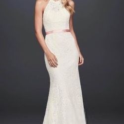 NWT Ivory Illusion Lace Halter Wedding Dress Size 8 