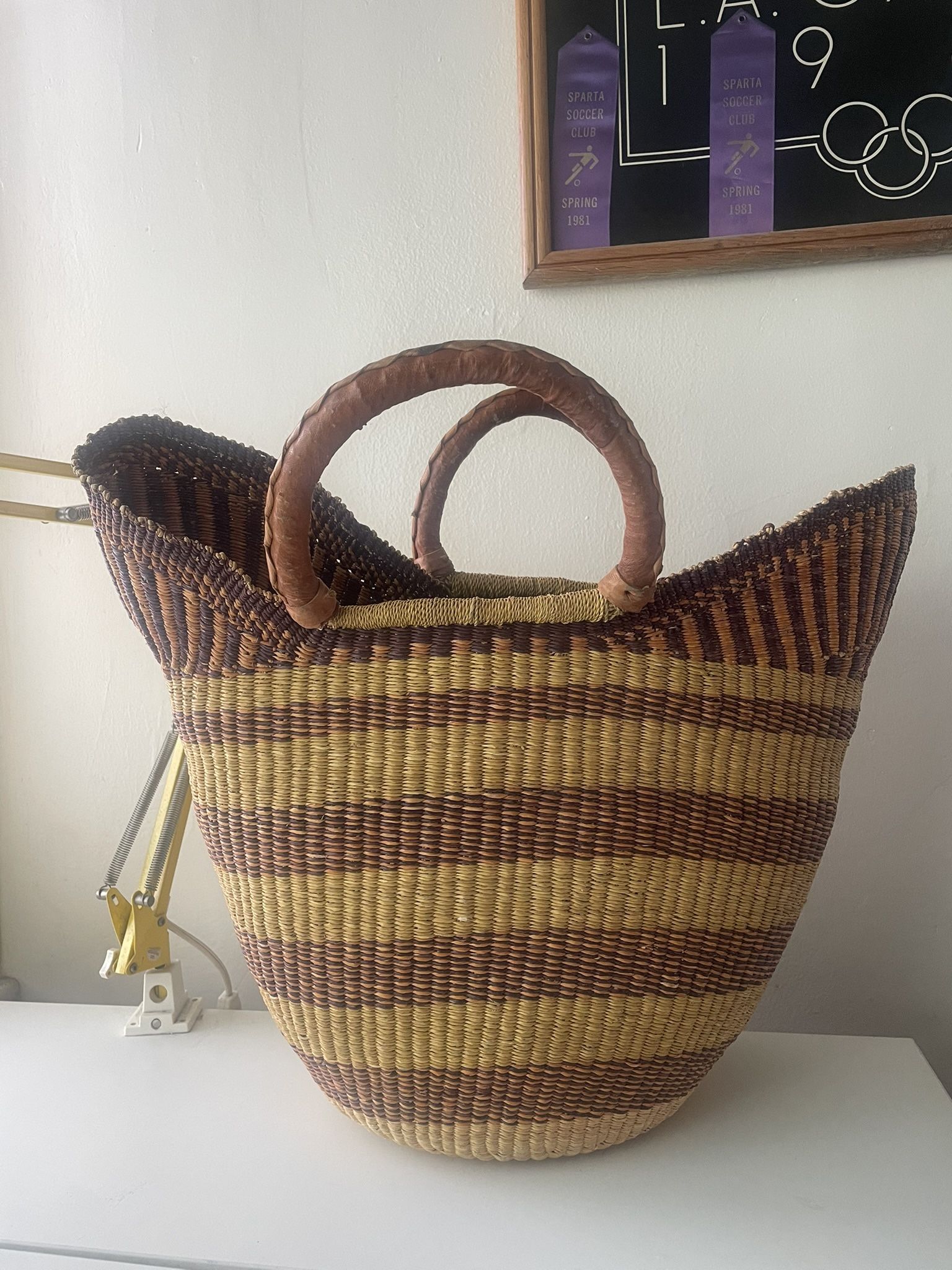 Vintage Woven Wicker Tote Bag Basket 70s