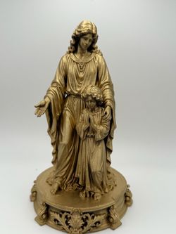 7in Gold Religious Madonna and Child Statue