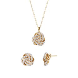 18 K Gold Played Love Knot Necklace With Earrings Set