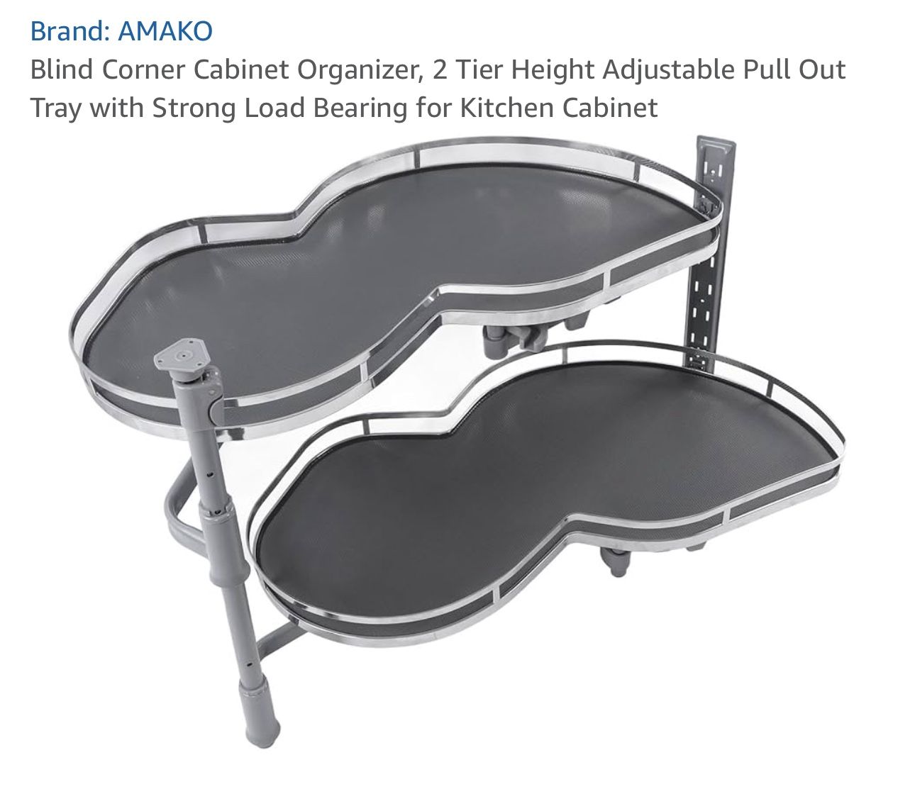 Blind Corner Cabinet Organizer, 2 Tier Height Adjustable Pull Out Tray with Strong Load Bearing for Kitchen Cabinet