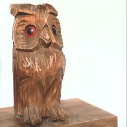 Vintage 1940's SINGLE OWL BOOKEND DECOR 4"x 5" Inches Hand Carved w/ Glass Eyes Unique & Beautiful!