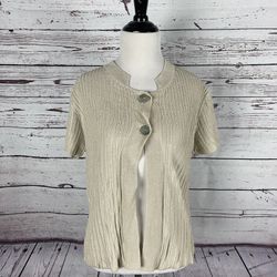 New Kuna Khaki Short Sleeve Knitted Sweater Size Medium Cotton Solid