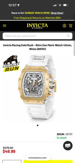 Invicta Racing Gold Rush - Nitro Gen Men's Watch 43mm, White (69701