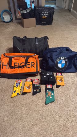 BMW bag, grey $35 Hilfiger$20blue BMW $20.