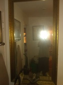 Large antique wood wall mirror